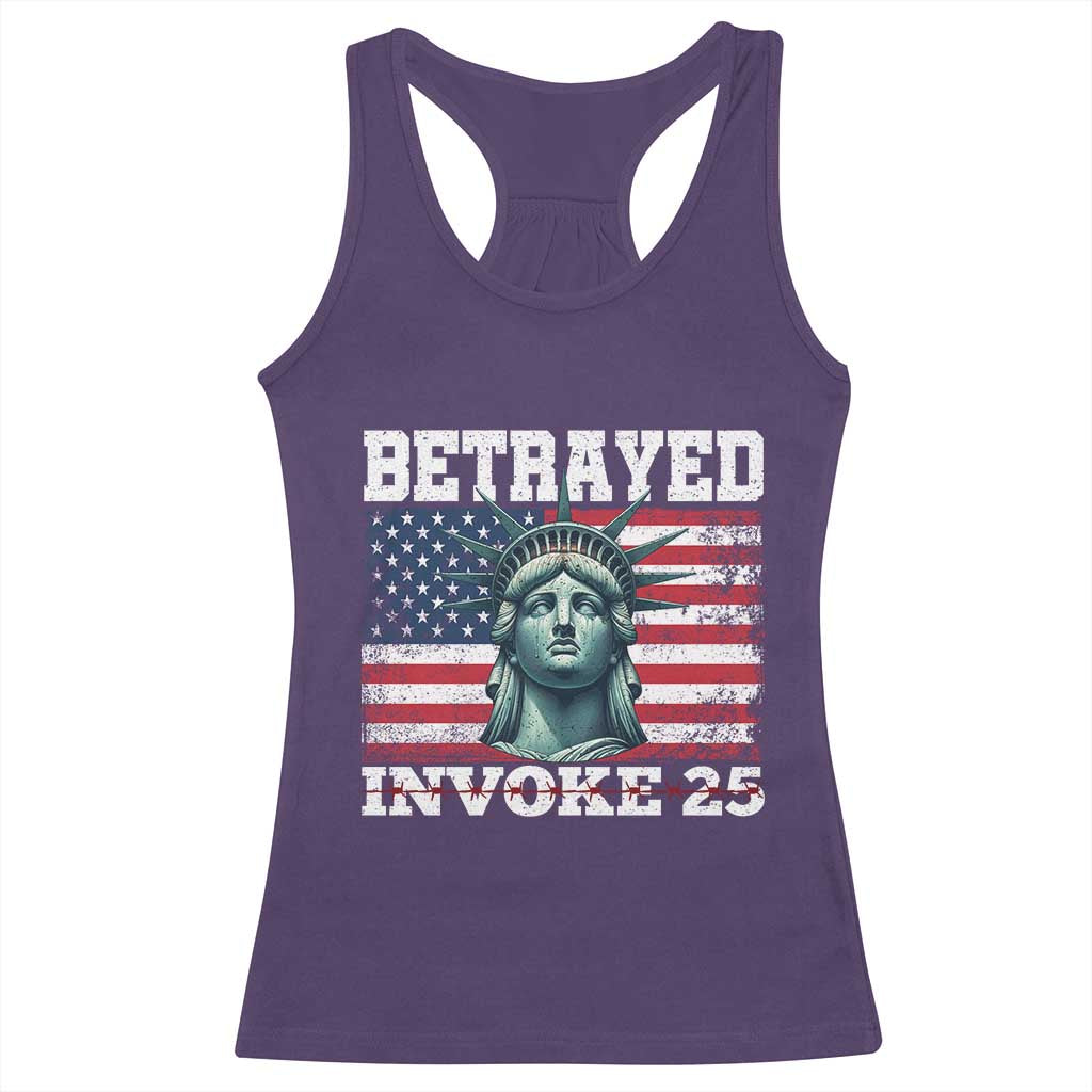 Betrayed Invoke 25 Statue of Liberty Crying Racerback Tank Top 25th Amendment Distressed Flag Political Satire Graphic TS02 Purple Print Your Wear