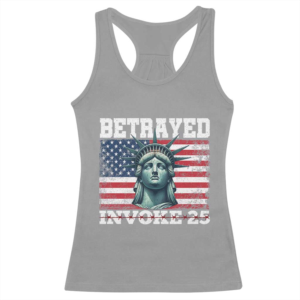 Betrayed Invoke 25 Statue of Liberty Crying Racerback Tank Top 25th Amendment Distressed Flag Political Satire Graphic TS02 Sport Gray Print Your Wear