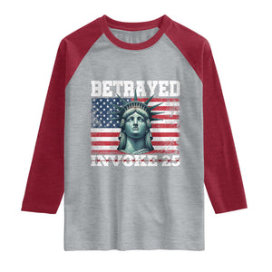 Betrayed Invoke 25 Statue of Liberty Crying Raglan Shirt 25th Amendment Distressed Flag Political Satire Graphic TS02 Heather Gray Heather Red Print Your Wear