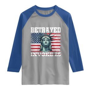 Betrayed Invoke 25 Statue of Liberty Crying Raglan Shirt 25th Amendment Distressed Flag Political Satire Graphic TS02 Sport Gray Royal Print Your Wear
