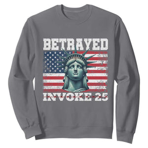 Betrayed Invoke 25 Statue of Liberty Crying Sweatshirt 25th Amendment Distressed Flag Political Satire Graphic TS02 Charcoal Print Your Wear