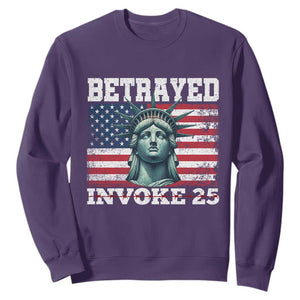 Betrayed Invoke 25 Statue of Liberty Crying Sweatshirt 25th Amendment Distressed Flag Political Satire Graphic TS02 Purple Print Your Wear