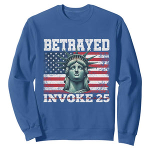 Betrayed Invoke 25 Statue of Liberty Crying Sweatshirt 25th Amendment Distressed Flag Political Satire Graphic TS02 Royal Blue Print Your Wear