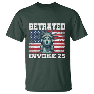 Betrayed Invoke 25 Statue of Liberty Crying T Shirt 25th Amendment Distressed Flag Political Satire Graphic TS02 Dark Forest Green Print Your Wear