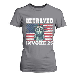 Betrayed Invoke 25 Statue of Liberty Crying T Shirt For Women 25th Amendment Distressed Flag Political Satire Graphic TS02 Charcoal Print Your Wear