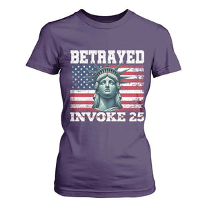 Betrayed Invoke 25 Statue of Liberty Crying T Shirt For Women 25th Amendment Distressed Flag Political Satire Graphic TS02 Purple Print Your Wear