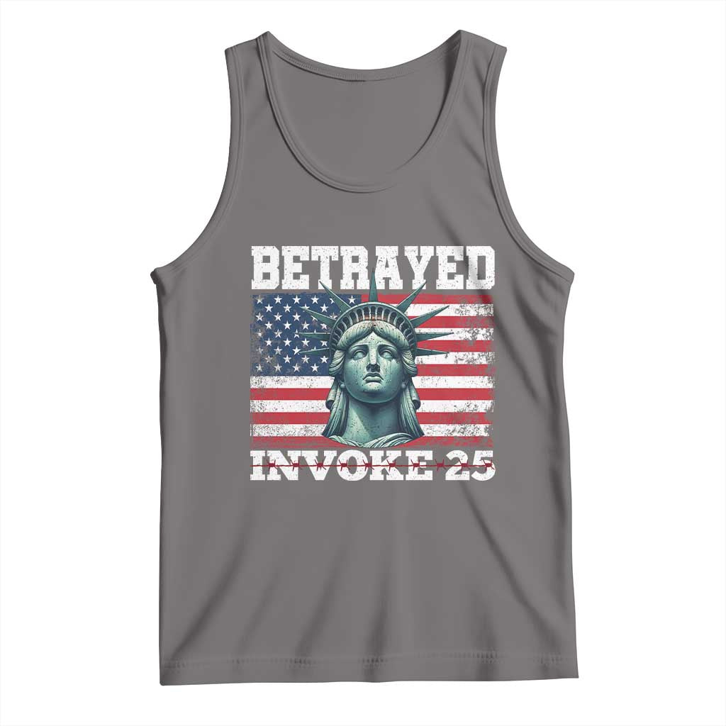 Betrayed Invoke 25 Statue of Liberty Crying Tank Top 25th Amendment Distressed Flag Political Satire Graphic TS02 Deep Heather Print Your Wear