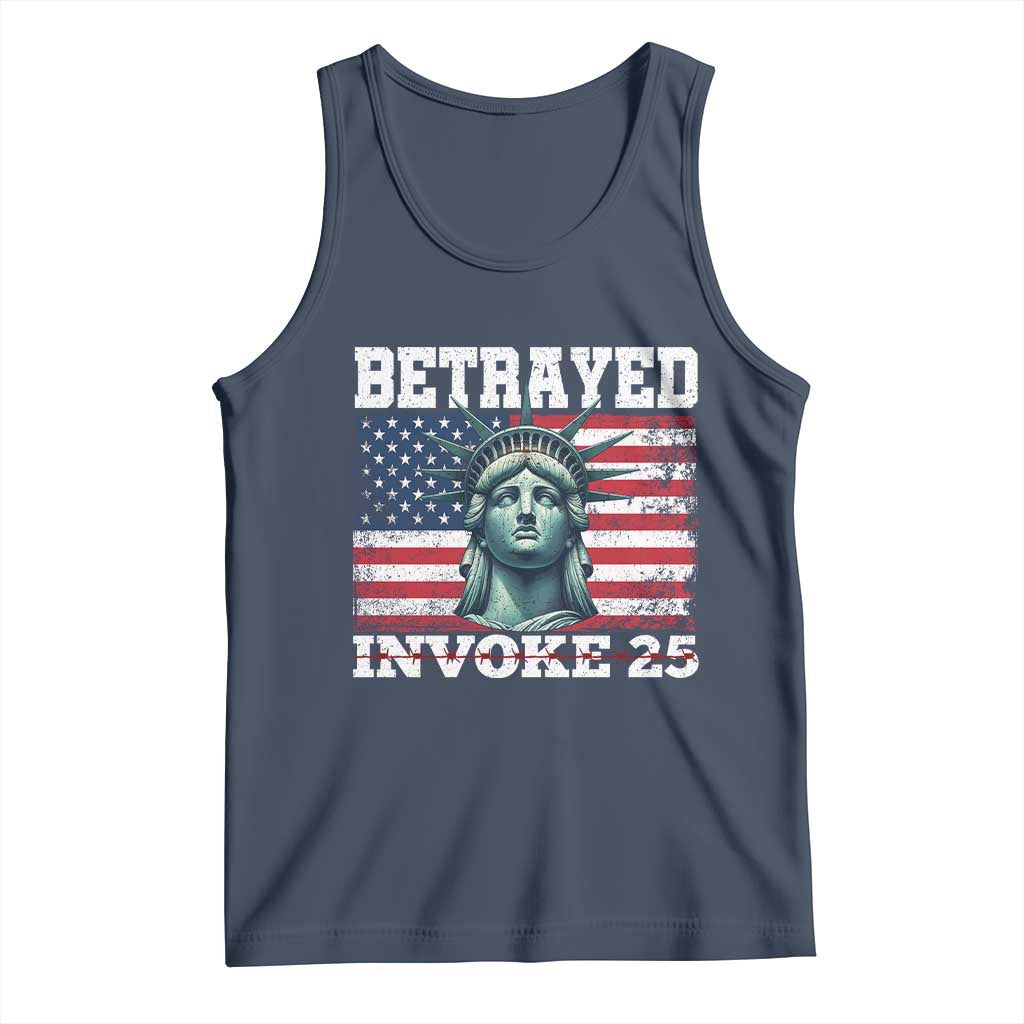 Betrayed Invoke 25 Statue of Liberty Crying Tank Top 25th Amendment Distressed Flag Political Satire Graphic TS02 Navy Print Your Wear