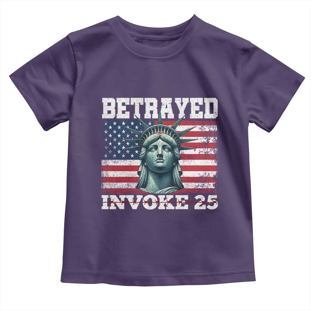 Betrayed Invoke 25 Statue of Liberty Crying Toddler T Shirt 25th Amendment Distressed Flag Political Satire Graphic TS02 Purple Print Your Wear