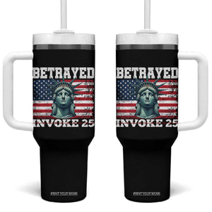 Betrayed Invoke 25 Statue of Liberty Crying Tumbler With Handle 25th Amendment Distressed Flag Political Satire Graphic TS02 One Size: 40 oz Black Print Your Wear