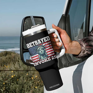 Betrayed Invoke 25 Statue of Liberty Crying Tumbler With Handle 25th Amendment Distressed Flag Political Satire Graphic TS02 Print Your Wear