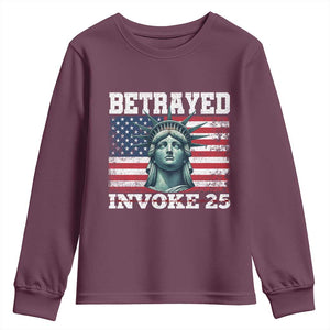 Betrayed Invoke 25 Statue of Liberty Crying Youth Sweatshirt 25th Amendment Distressed Flag Political Satire Graphic TS02 Maroon Print Your Wear
