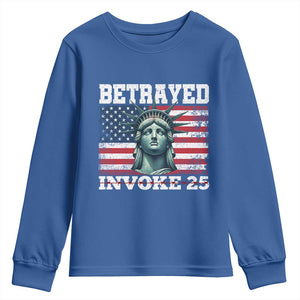 Betrayed Invoke 25 Statue of Liberty Crying Youth Sweatshirt 25th Amendment Distressed Flag Political Satire Graphic TS02 Royal Blue Print Your Wear