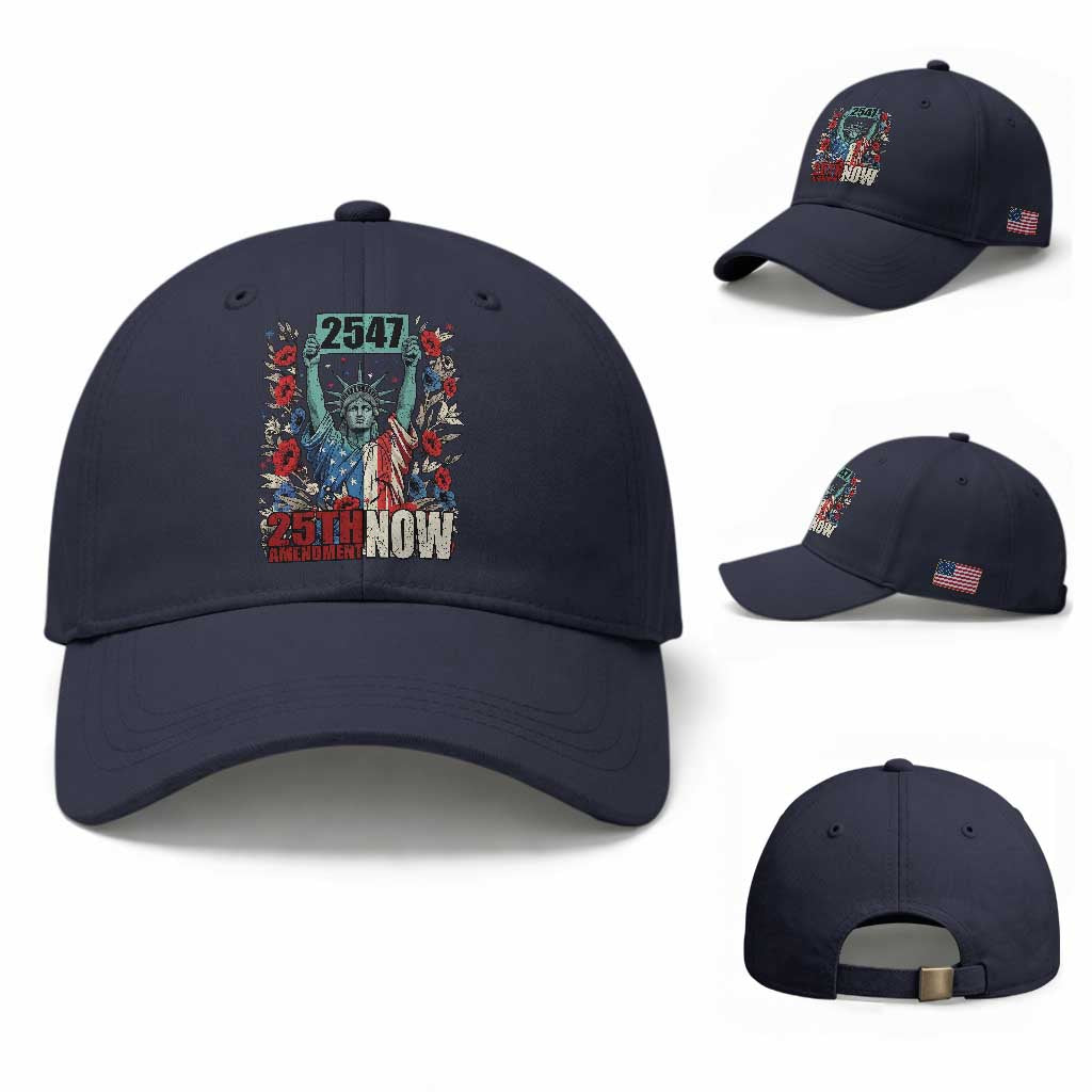 25th Amendment Now 2547 Baseball Cap Statue of Liberty Floral Political Statement Graphic TS02 Baseball Cap Universal Fit Navy Print Your Wear