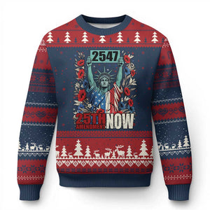 25th Amendment Now 2547 Ugly Christmas Sweater Statue of Liberty Floral Political Statement Graphic TS02 Navy Red Print Your Wear