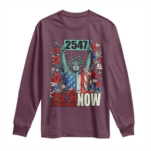 25th Amendment Now 2547 Long Sleeve Shirt Statue of Liberty Floral Political Statement Graphic TS02 Maroon Print Your Wear
