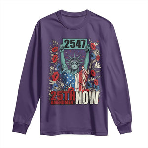 25th Amendment Now 2547 Long Sleeve Shirt Statue of Liberty Floral Political Statement Graphic TS02 Purple Print Your Wear