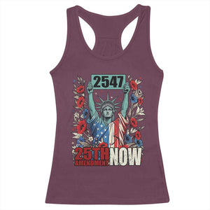 25th Amendment Now 2547 Racerback Tank Top Statue of Liberty Floral Political Statement Graphic TS02 Maroon Print Your Wear