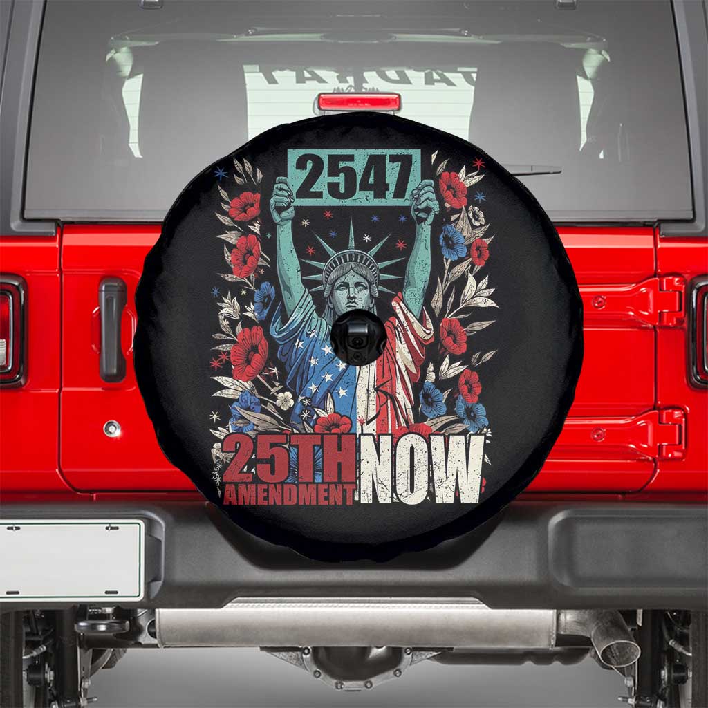 25th Amendment Now 2547 Spare Tire Cover Statue of Liberty Floral Political Statement Graphic TS02 Black Print Your Wear