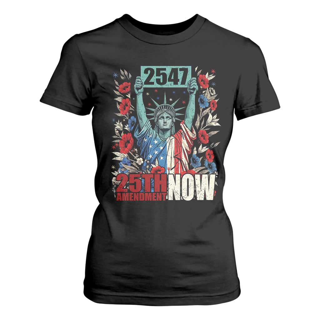 25th Amendment Now 2547 T Shirt For Women Statue of Liberty Floral Political Statement Graphic TS02 Black Print Your Wear
