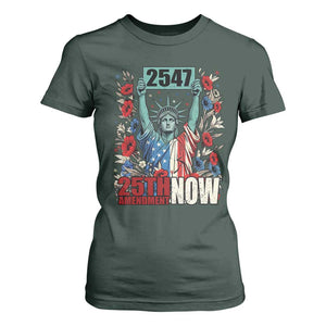 25th Amendment Now 2547 T Shirt For Women Statue of Liberty Floral Political Statement Graphic TS02 Dark Forest Green Print Your Wear