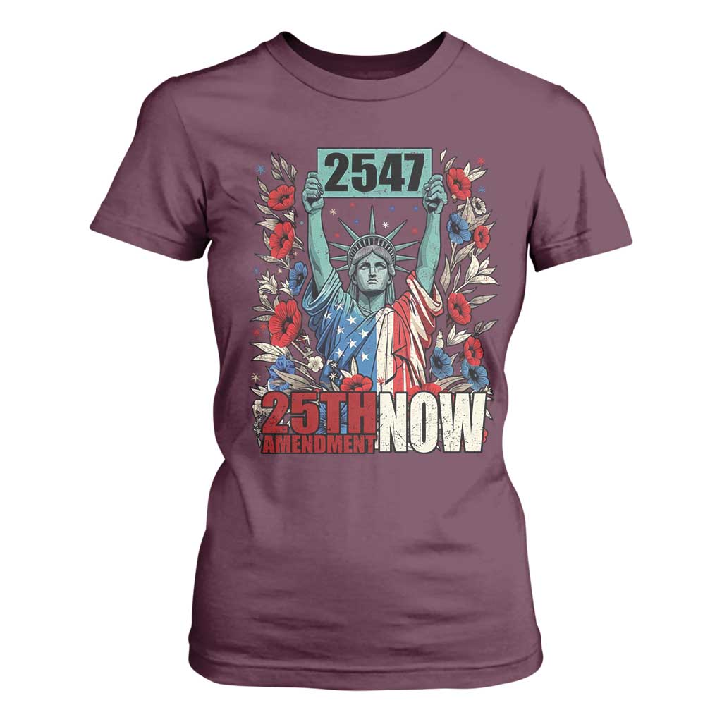 25th Amendment Now 2547 T Shirt For Women Statue of Liberty Floral Political Statement Graphic TS02 Maroon Print Your Wear