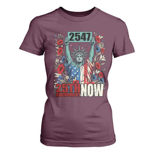 25th Amendment Now 2547 T Shirt For Women Statue of Liberty Floral Political Statement Graphic TS02 Maroon Print Your Wear