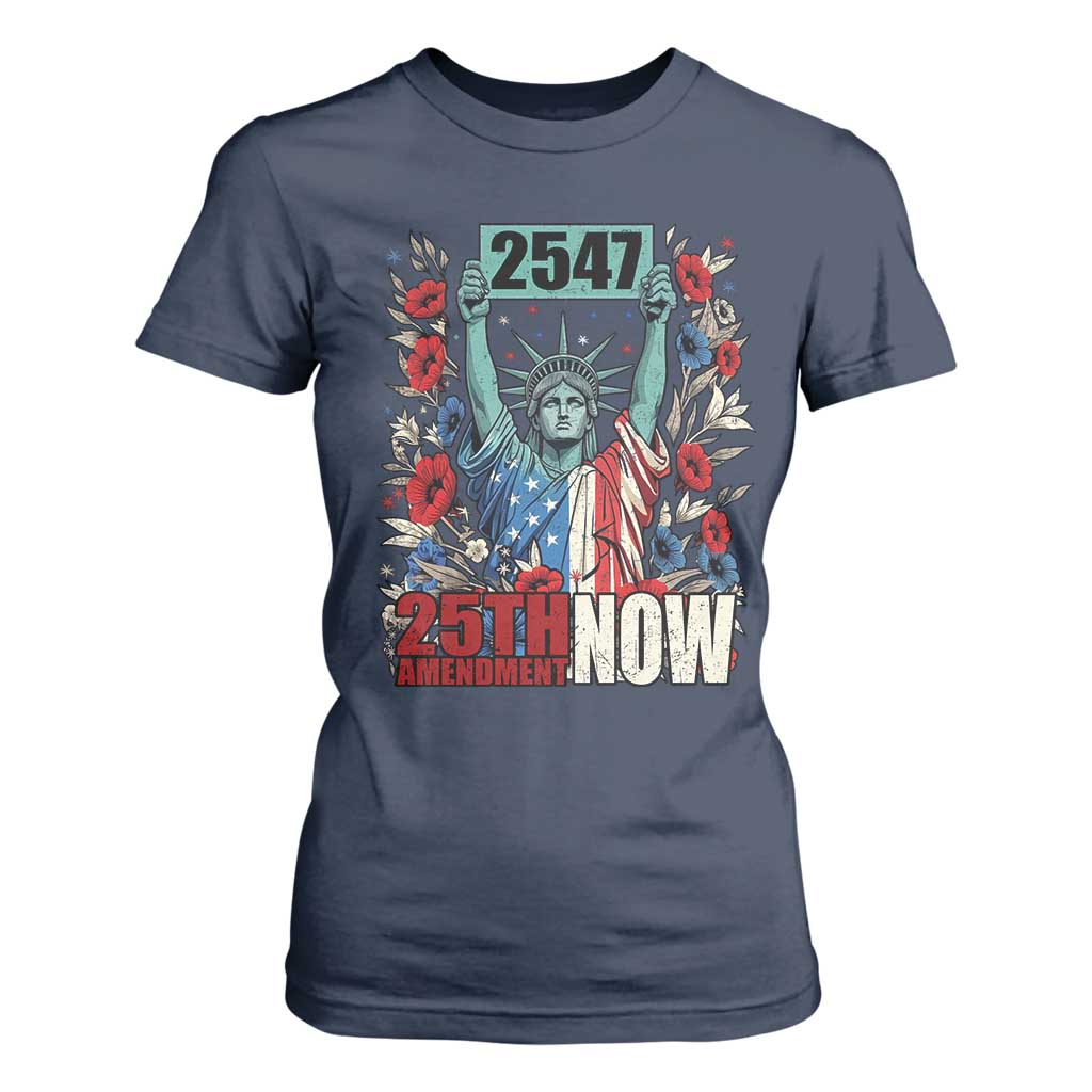 25th Amendment Now 2547 T Shirt For Women Statue of Liberty Floral Political Statement Graphic TS02 Navy Print Your Wear