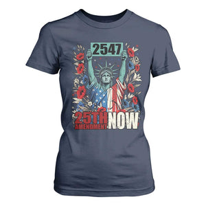 25th Amendment Now 2547 T Shirt For Women Statue of Liberty Floral Political Statement Graphic TS02 Navy Print Your Wear
