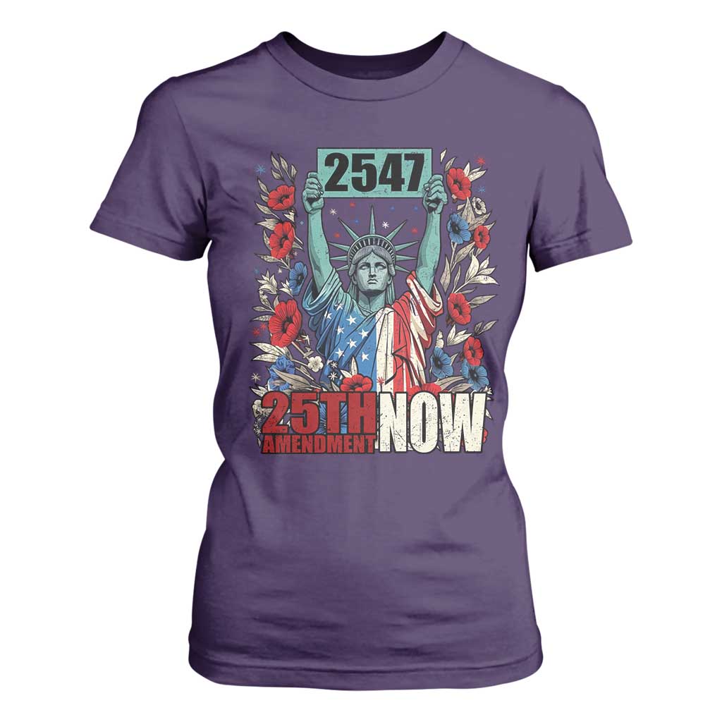 25th Amendment Now 2547 T Shirt For Women Statue of Liberty Floral Political Statement Graphic TS02 Purple Print Your Wear