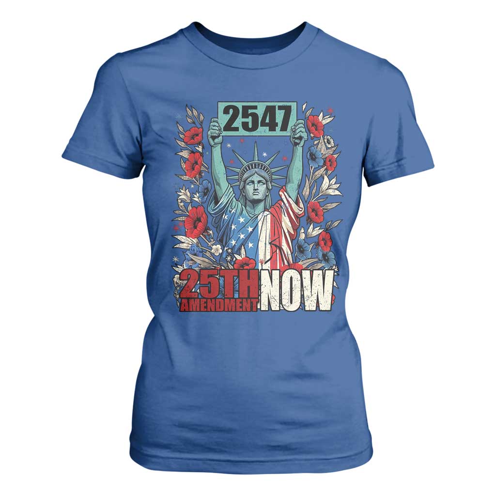 25th Amendment Now 2547 T Shirt For Women Statue of Liberty Floral Political Statement Graphic TS02 Royal Blue Print Your Wear