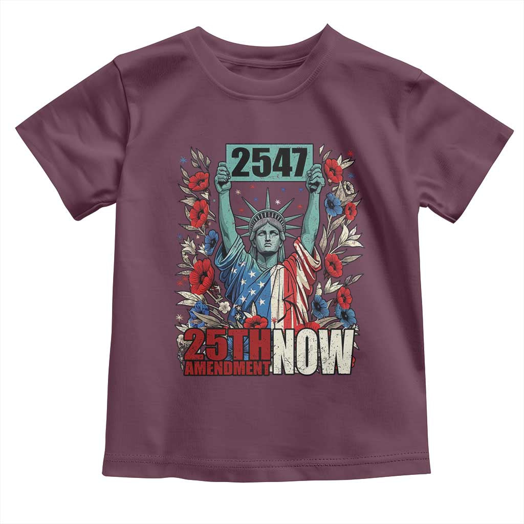 25th Amendment Now 2547 Toddler T Shirt Statue of Liberty Floral Political Statement Graphic TS02 Maroon Print Your Wear