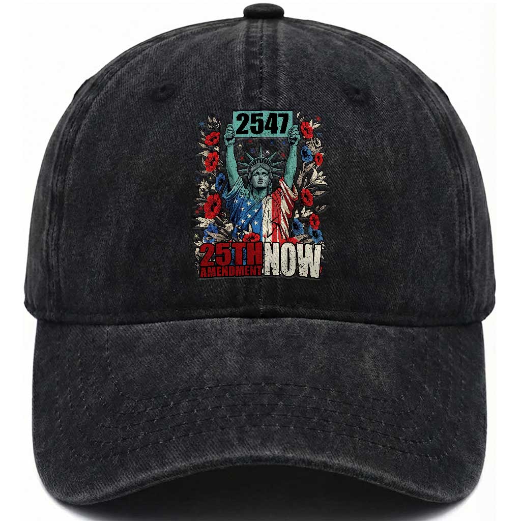 25th Amendment Now 2547 Washed Cotton Baseball Cap Statue of Liberty Floral Political Statement Graphic TS02 Print Your Wear