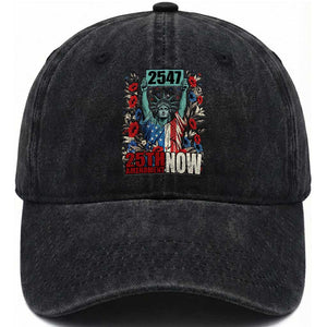 25th Amendment Now 2547 Washed Cotton Baseball Cap Statue of Liberty Floral Political Statement Graphic TS02 Print Your Wear