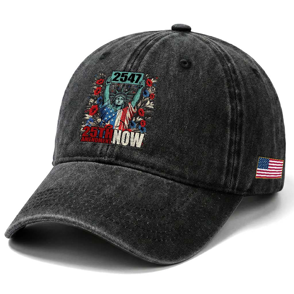 25th Amendment Now 2547 Washed Cotton Baseball Cap Statue of Liberty Floral Political Statement Graphic TS02 Print Your Wear