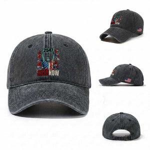 25th Amendment Now 2547 Washed Cotton Baseball Cap Statue of Liberty Floral Political Statement Graphic TS02 Washed Cap Universal Fit Dark Gray Print Your Wear