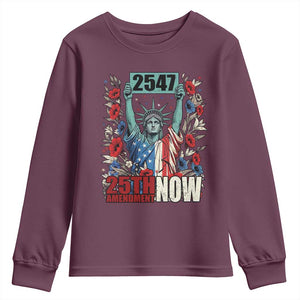 25th Amendment Now 2547 Youth Sweatshirt Statue of Liberty Floral Political Statement Graphic TS02 Maroon Print Your Wear