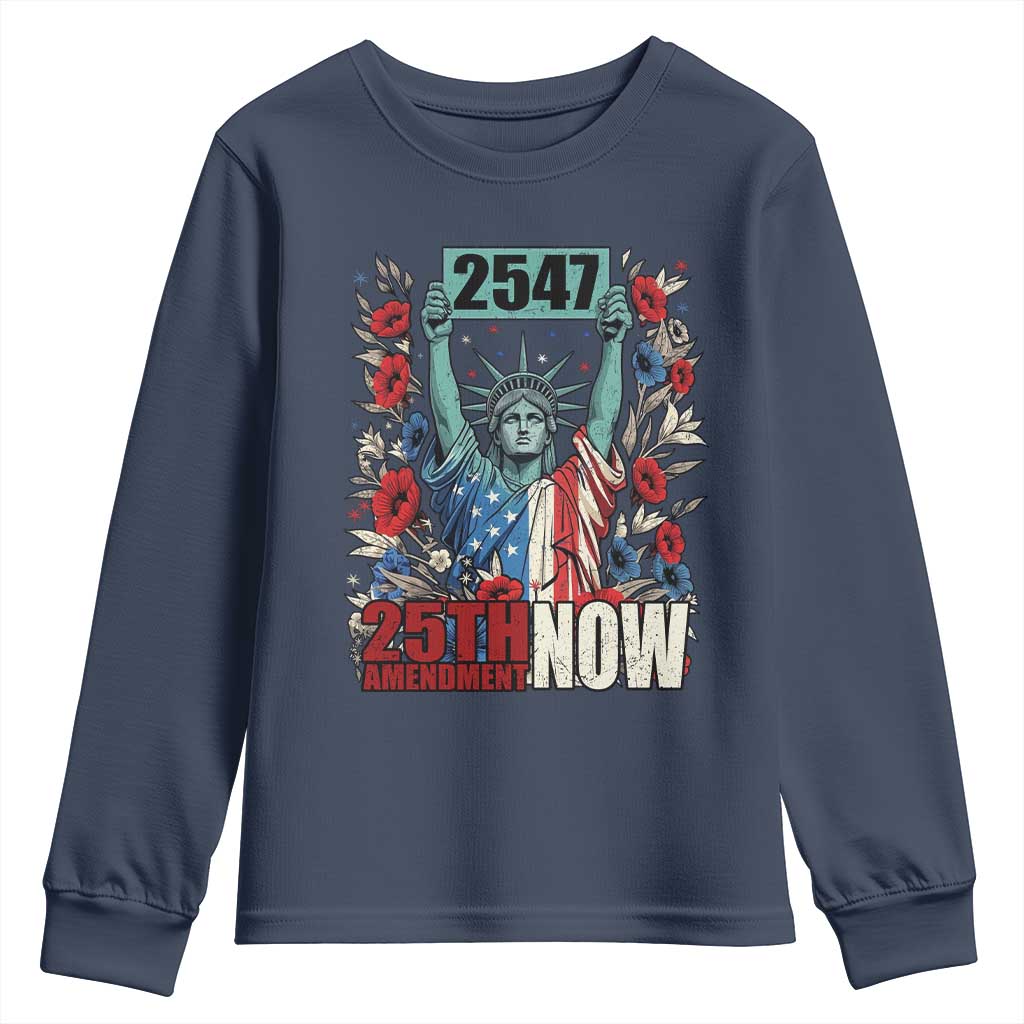 25th Amendment Now 2547 Youth Sweatshirt Statue of Liberty Floral Political Statement Graphic TS02 Navy Print Your Wear