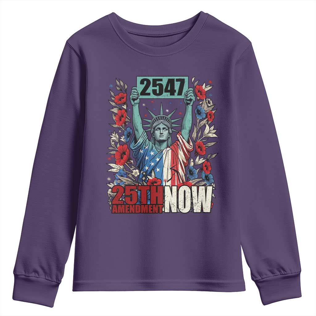 25th Amendment Now 2547 Youth Sweatshirt Statue of Liberty Floral Political Statement Graphic TS02 Purple Print Your Wear