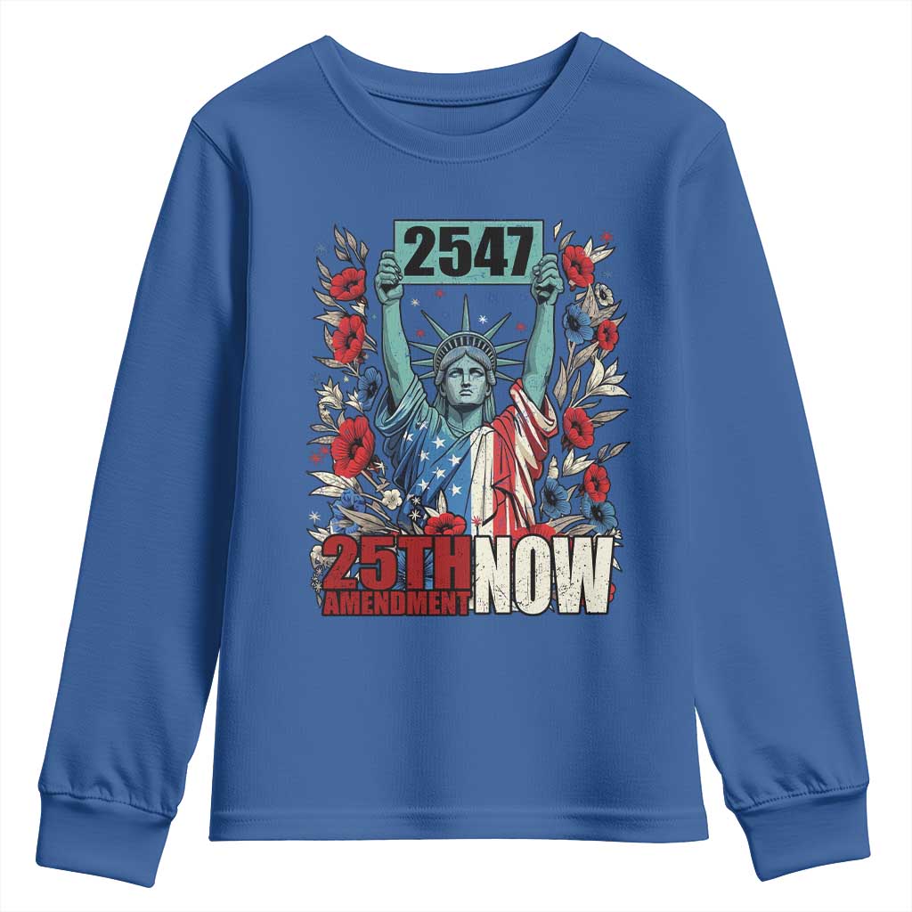 25th Amendment Now 2547 Youth Sweatshirt Statue of Liberty Floral Political Statement Graphic TS02 Royal Blue Print Your Wear
