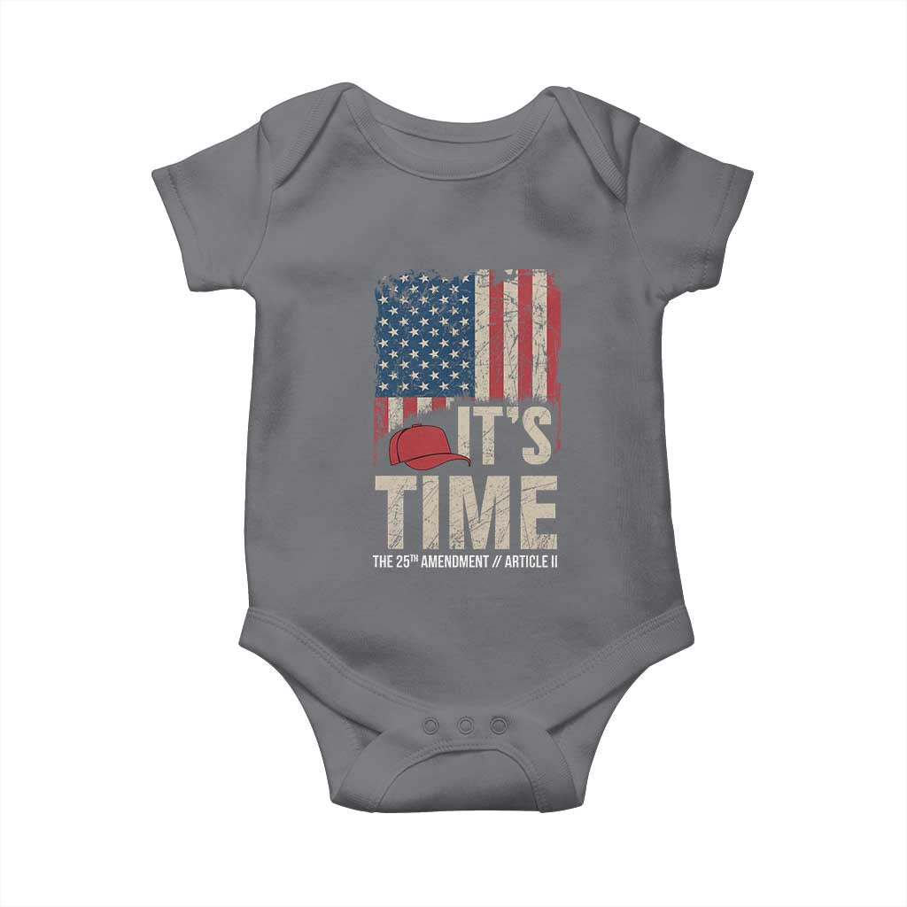 It's Time The 25th Amendment Baby Onesie Article II Red Hat Distressed American Flag Graphic TS02 Charcoal Print Your Wear
