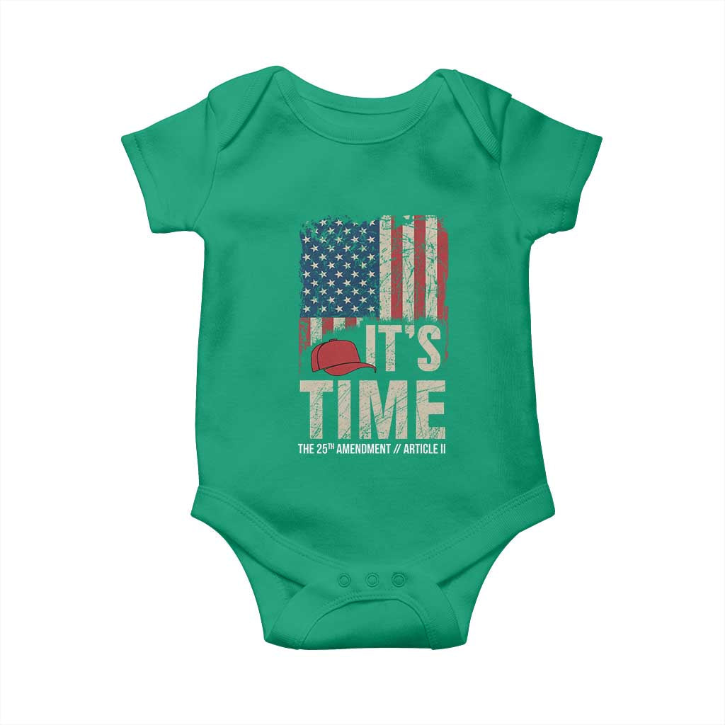 It's Time The 25th Amendment Baby Onesie Article II Red Hat Distressed American Flag Graphic TS02 Irish Green Print Your Wear