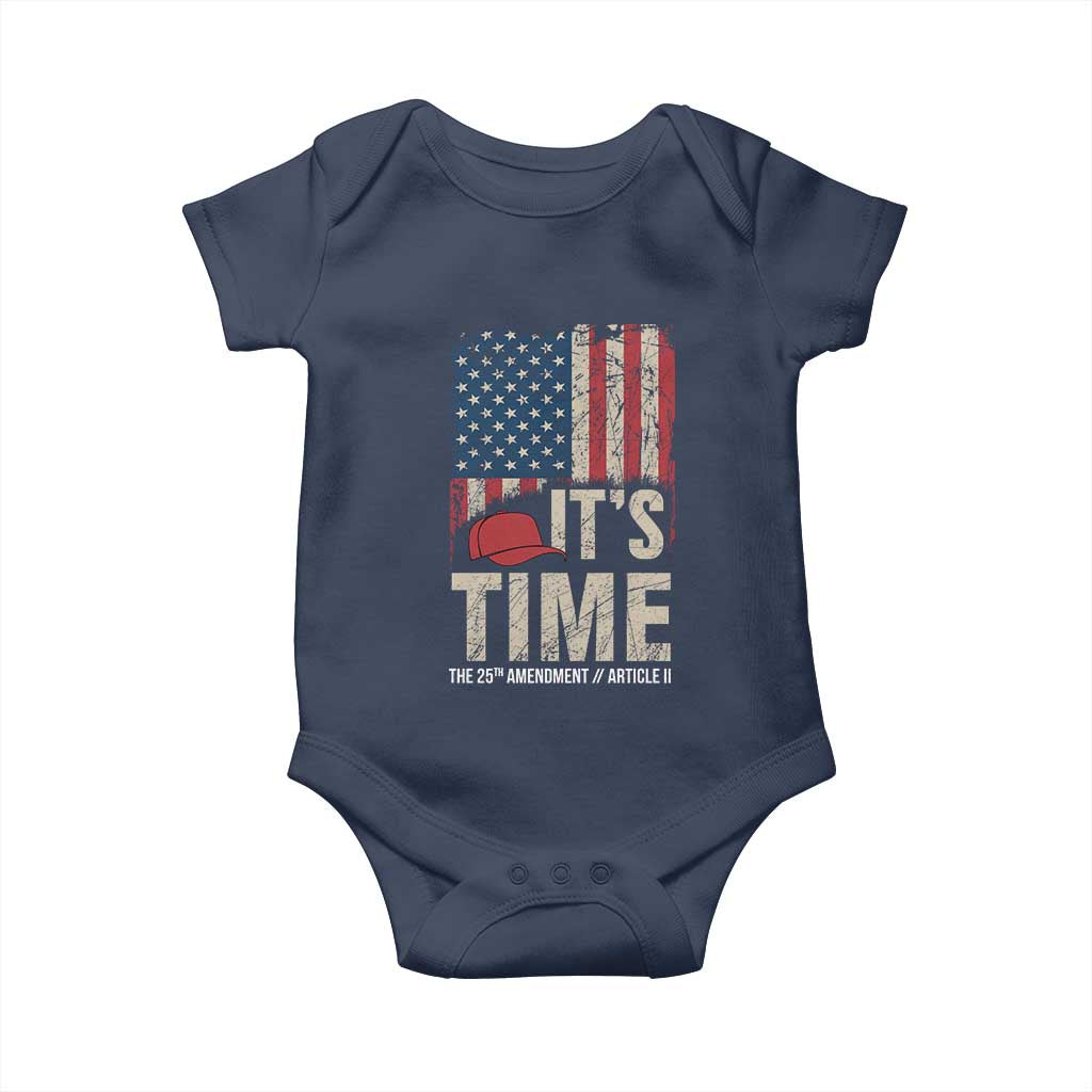 It's Time The 25th Amendment Baby Onesie Article II Red Hat Distressed American Flag Graphic TS02 Navy Print Your Wear