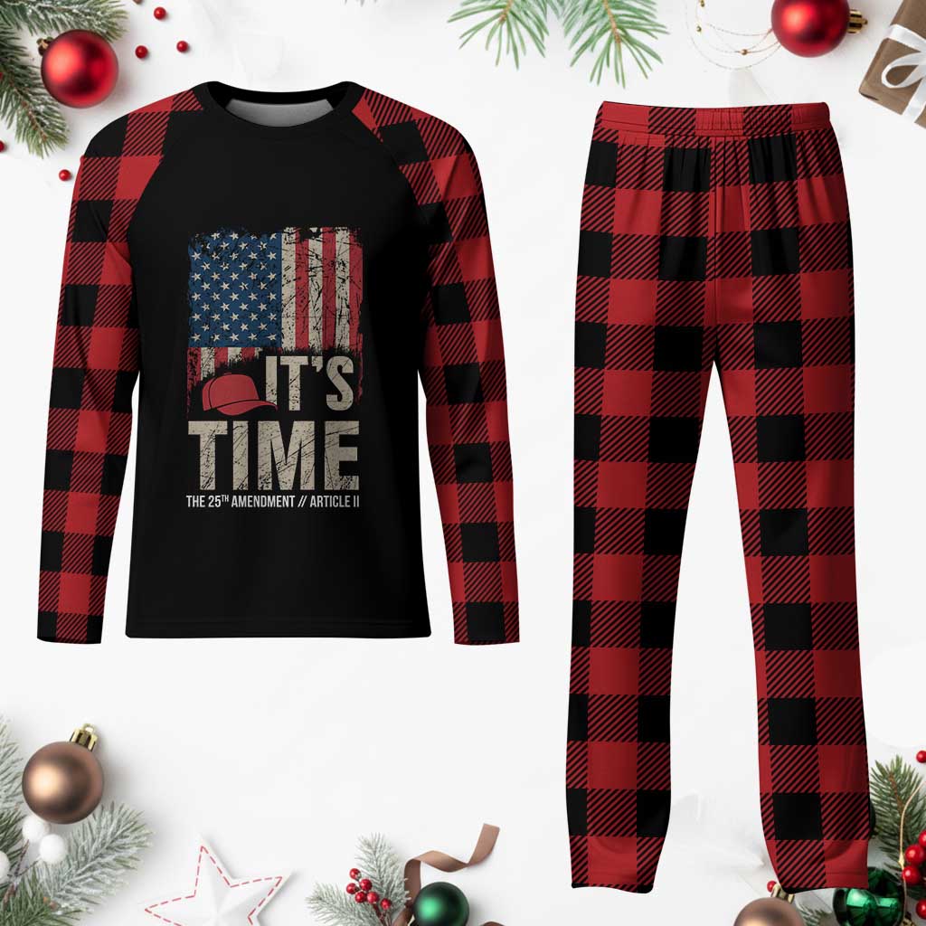 It's Time The 25th Amendment Plaid Pajama Set Article II Red Hat Distressed American Flag Graphic TS02 Buffalo Plaid Print Your Wear