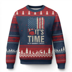It's Time The 25th Amendment Ugly Christmas Sweater Article II Red Hat Distressed American Flag Graphic TS02 Navy Red Print Your Wear