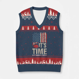It's Time The 25th Amendment V-Neck Knit Sweater Vest Article II Red Hat Distressed American Flag Graphic TS02 Navy Red Print Your Wear