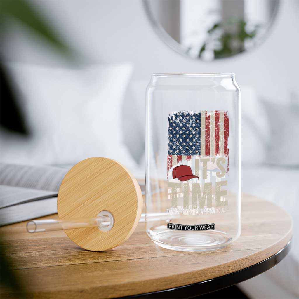 It's Time The 25th Amendment Glass Can Article II Red Hat Distressed American Flag Graphic TS02 Print Your Wear