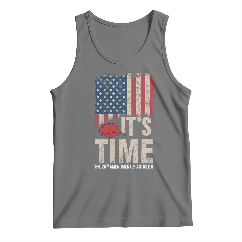 It's Time The 25th Amendment Tank Top Article II Red Hat Distressed American Flag Graphic TS02 Black Heather Print Your Wear