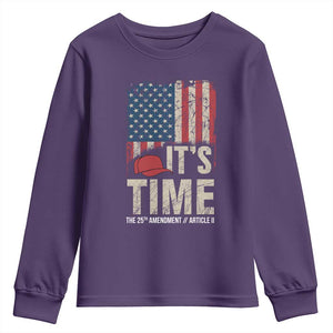 It's Time The 25th Amendment Youth Sweatshirt Article II Red Hat Distressed American Flag Graphic TS02 Purple Print Your Wear