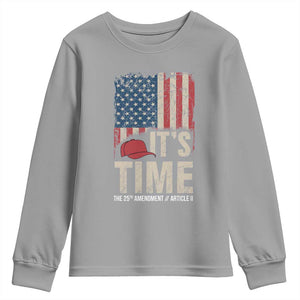 It's Time The 25th Amendment Youth Sweatshirt Article II Red Hat Distressed American Flag Graphic TS02 Sport Gray Print Your Wear